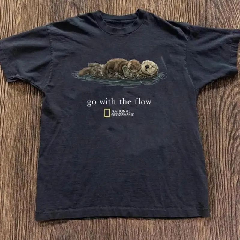 Gildan Men's and Women's T-shirt, National Geographic ' go with the flow ', Animal tee, Y2k Unisex Graphic Tees Gothic Grunge Emo Scene Amity Affliction Style Clothes Menswear Womenswear Streetwear