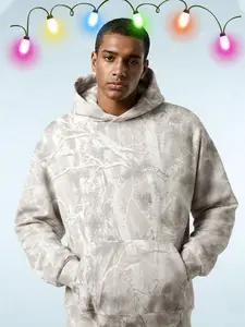 Men's Light Color Camo Hoodie, Leaf Print Oversized Knit Hooded Sweatshirt, Casual Fitted Pullover with Pockets, All Seasons Wear