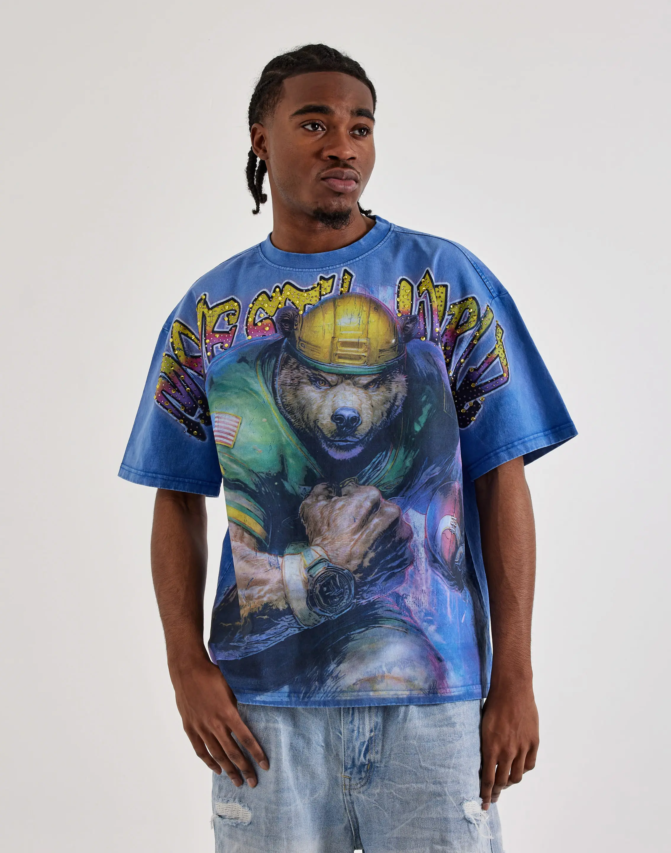 Mens Majestik World Bear Rhinestone Tee