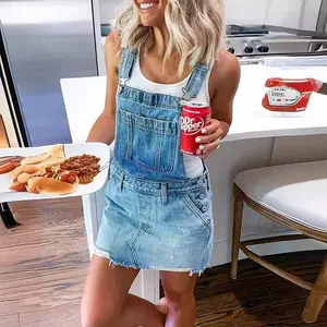 Women's Summer Casual Straps Denim Overall Dress with Pockets Sleeveless Suspender Skirt Pinafore Short Jeans Womenswear Suits