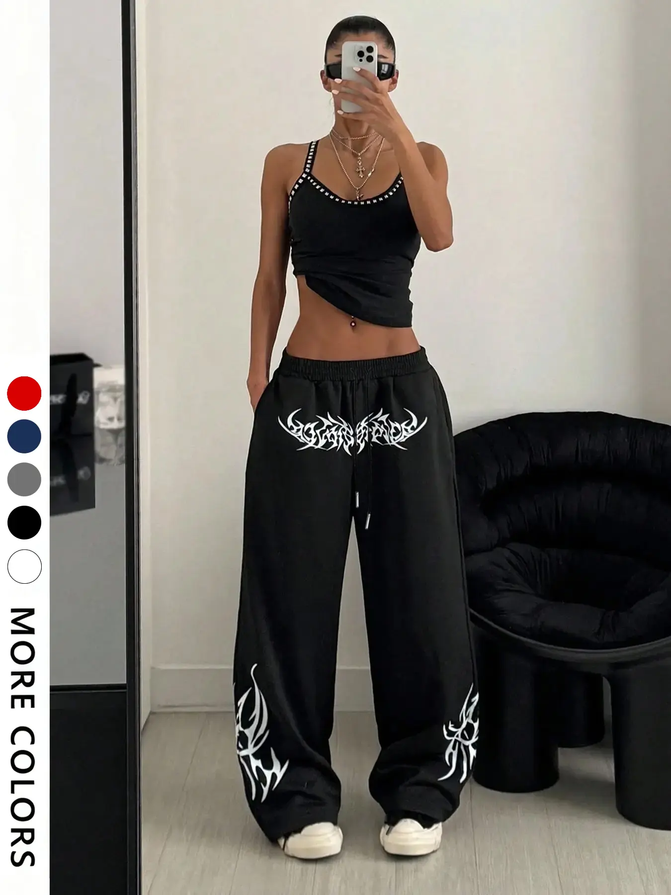 Women's Letter Print Loose-Fit Sports Pants, Casual All-Season Street Style, Casual Comfy Sporty, Comfortable Daily Wear, Moderate Fabric Thickness, Casual Fashion Baggy Sweatpants, Athletic Casual Pants, Casual Sports Bottoms, Casual Sporty Pants