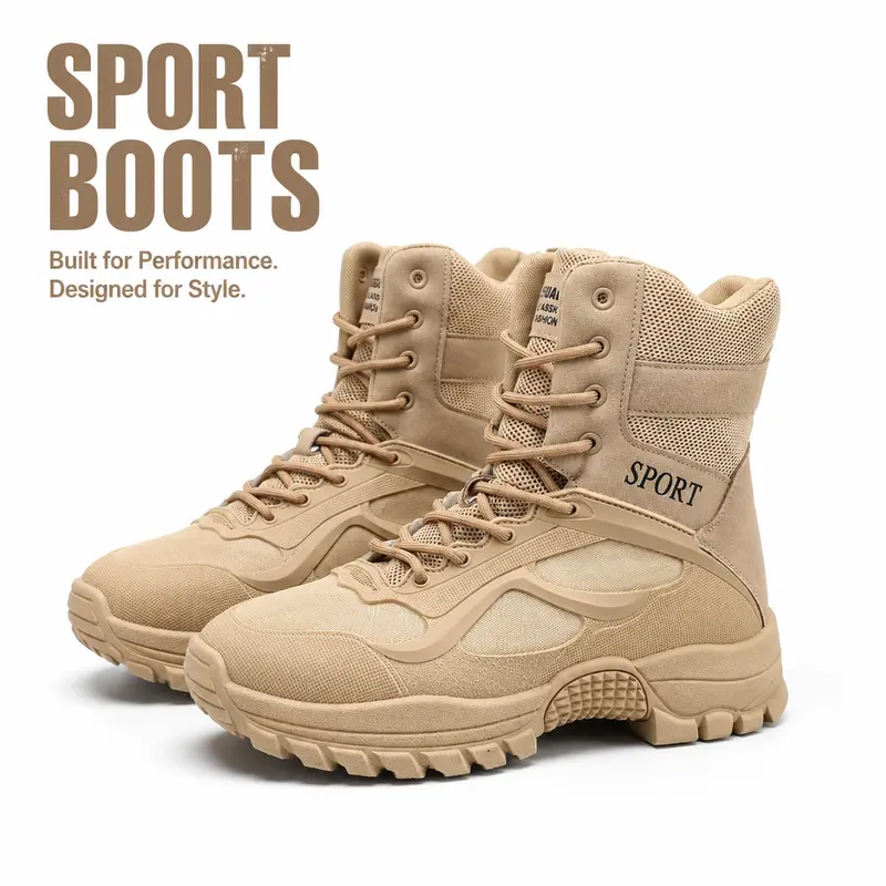Men's High-Top Tactical Ankle Boots - Lace-Up, Side Zipper, Lightweight Foam Outdoor Footwear with Urban-Tactical Look, All-Season for Hiking, Work (Sizes: 39|US 6.5|245mm|9.65in, 40|US 7|250mm|9.85in) Black, Tan,outdoorfun