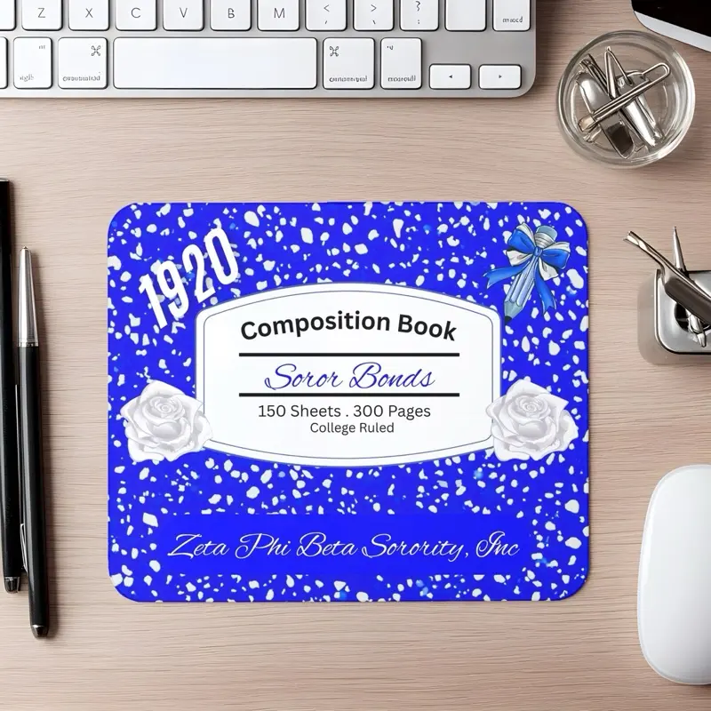 Zeta Phi Beta Personalized Teacher Mousepad Enter Name in Comments Blue Composition Book Design 1920 Rose Motif