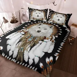 3-piece wolf print bedding set, includes 1 duvet cover + 2 pillowcases (excluding filling), high-definition seasonal prints, suitable for home and dorm use, cozy bedding, bedroom combo, Decorative bedding set, mysterious design, easy to maintain, durable