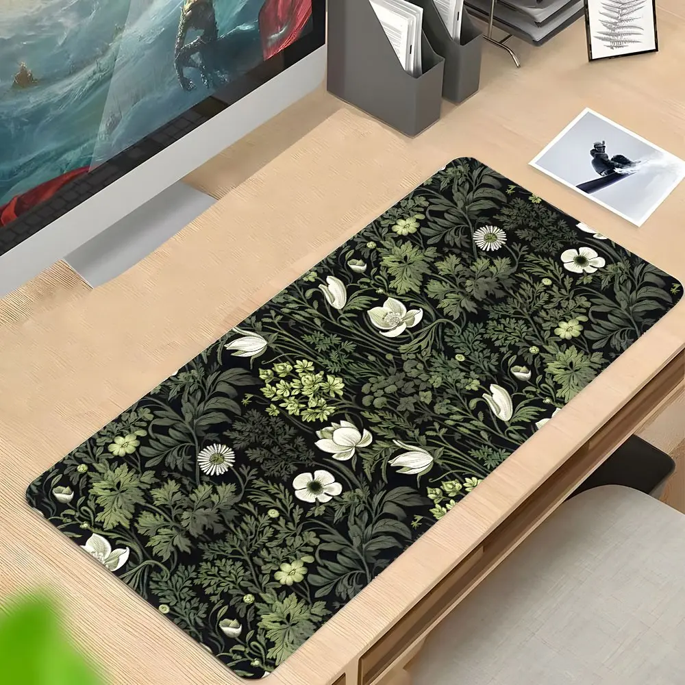 Vintage Dark Green Botanical Floral William Morris Style XXL Gaming pad,Cottagecore Desk Decor,Non-Slip Rubber Desk Mat with Stitched Lock Edge, Washable Keyboard Pad for PC Gaming & Home Office, Desktop Accessories, Computer Accessories For Desk, Gift