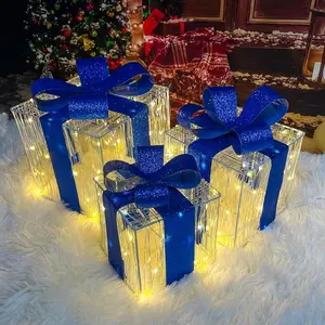 Set of 3 Lighted Christmas Gift Boxes - 140 LED Warm White Holiday Decorations for Indoor & Outdoor Use, Perfect for Trees, Yards & Doors