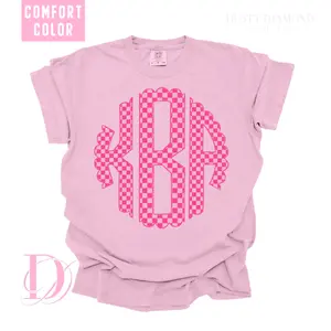 PINK CHECKERED Monogram Comfort Color T-shirt PINK CHECKERED Monogram Comfort Color T-shirt