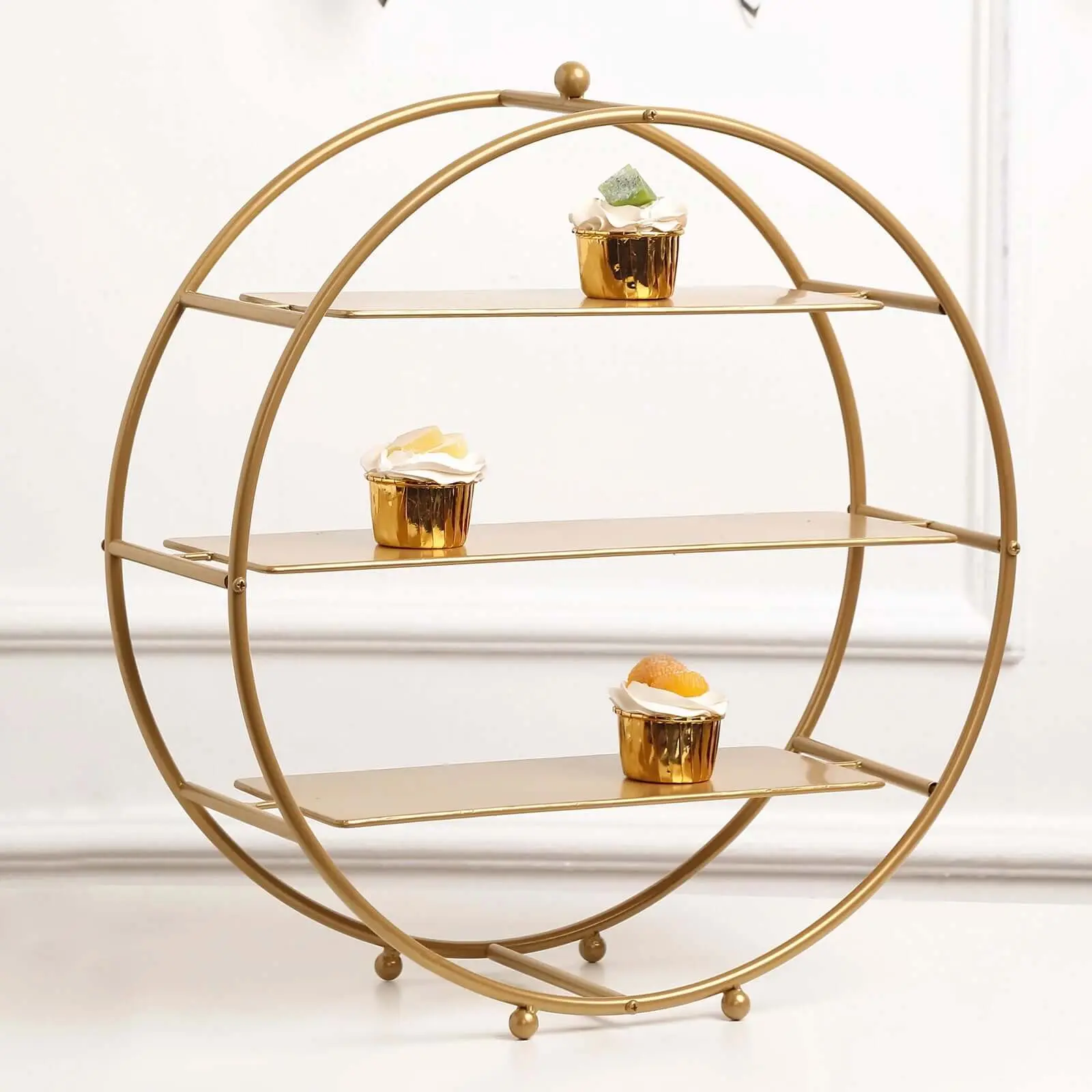 Matte Gold 3-Tier Metal Round Cupcake Stand - 21" Cupcake Serving Tower, Party Dessert Stand for Modern Weddings & Dessert Buffets