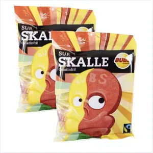 Bubs Swedish Candy - Sour Skulls, Pack of 2 x 90g Bags, Sour Flavor, Foam Texture, Made in Sweden