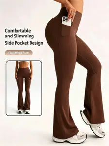 Women's High Waist Wide Leg Pants, Deep Pocket Casual Sporty Long Pants, Slim-Fitting Fashion Bell Bottoms for Exercise, Womenswear
