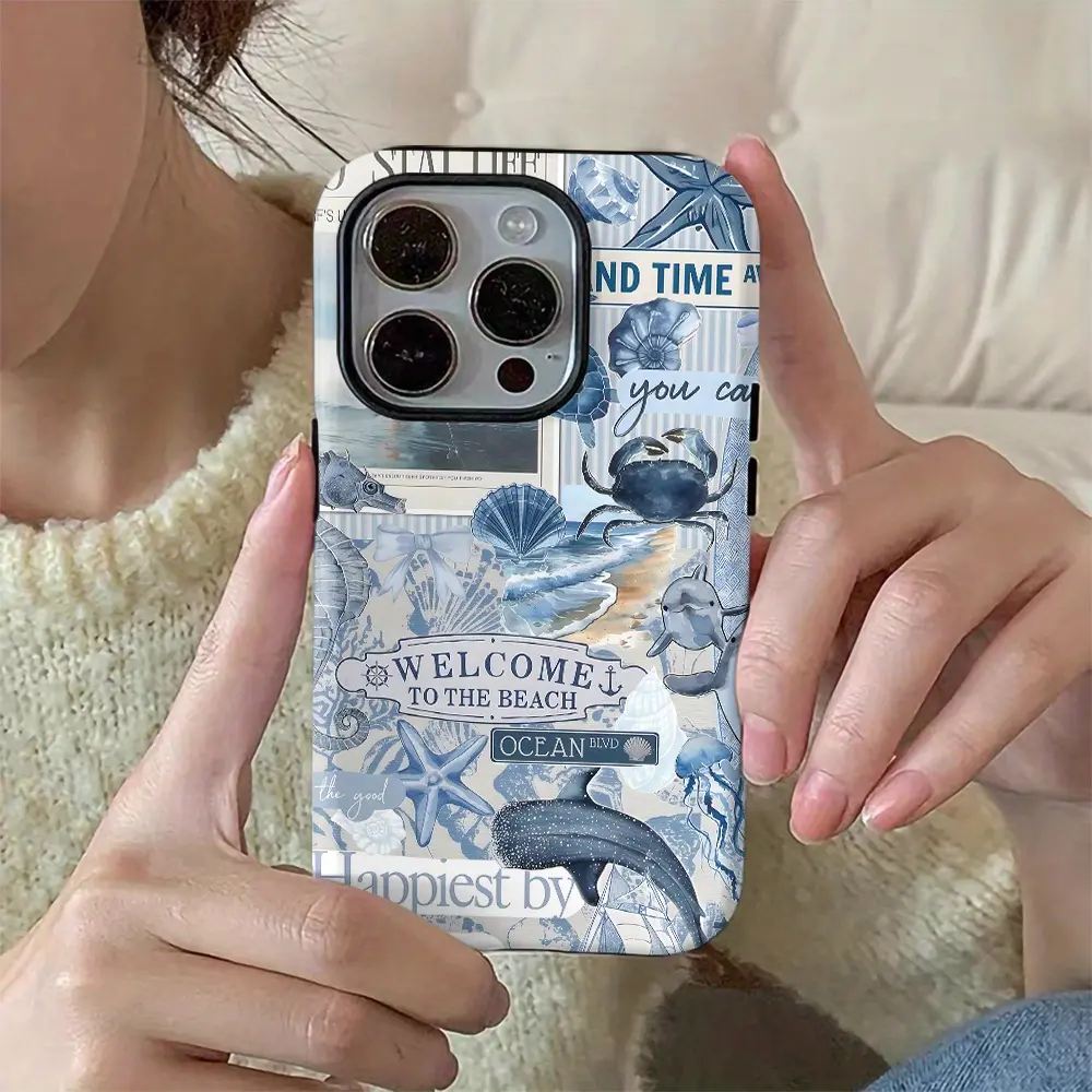 Double Layer TPU Material Cellphone Case - Coastal Ocean Blue, Shockproof, Camera Guard Cover for iPhone 11-16,X,XS,XR,Plus,Pro,Max,Mini,SE2,SE3,Durable Electronics Accessory,Birthday Gift Idea, Iphone 15