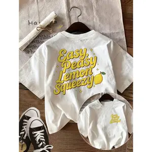 Easy Peasy Lemon Squeezy Graphic Tee For Women Cute Lemon Print Short Sleeve Crewneck Casual Oversized Fit Soft Cotton Summer Outfit Streetwear Vacation