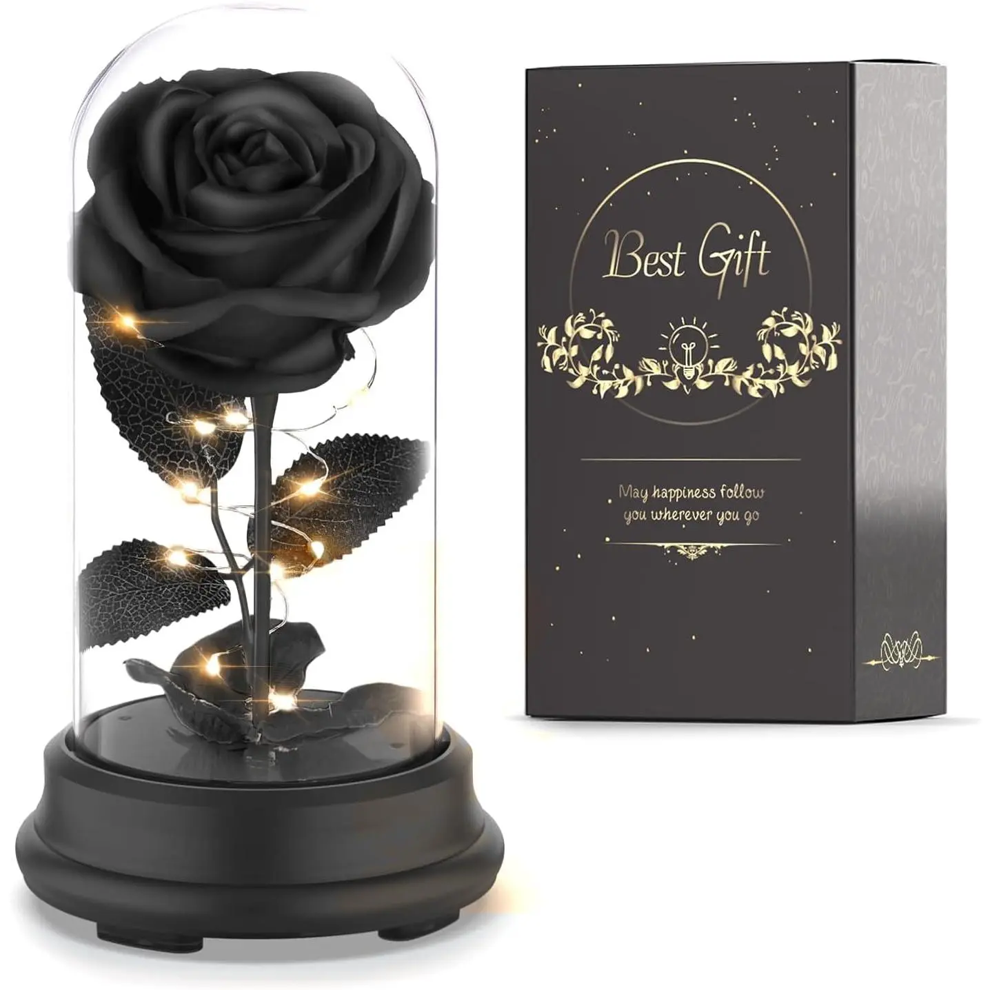 Forever Preserved Black Rose Birthday Gifts for Women,Eternal Flower Gifts for Mom,Wife,Grandma,Light Up Rose  in A Dome,Black Flower Rose Presents for Birthday,Anniversary,Valentines