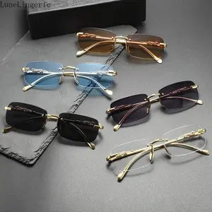 LuneLingerie 2026 Trendy Unisex Metal Temple Eyewear, Rectangle Shape Square Fit PA Frames, Retro Rimless Men's Sunglasses for Sports & Outdoor Cycling Leisure