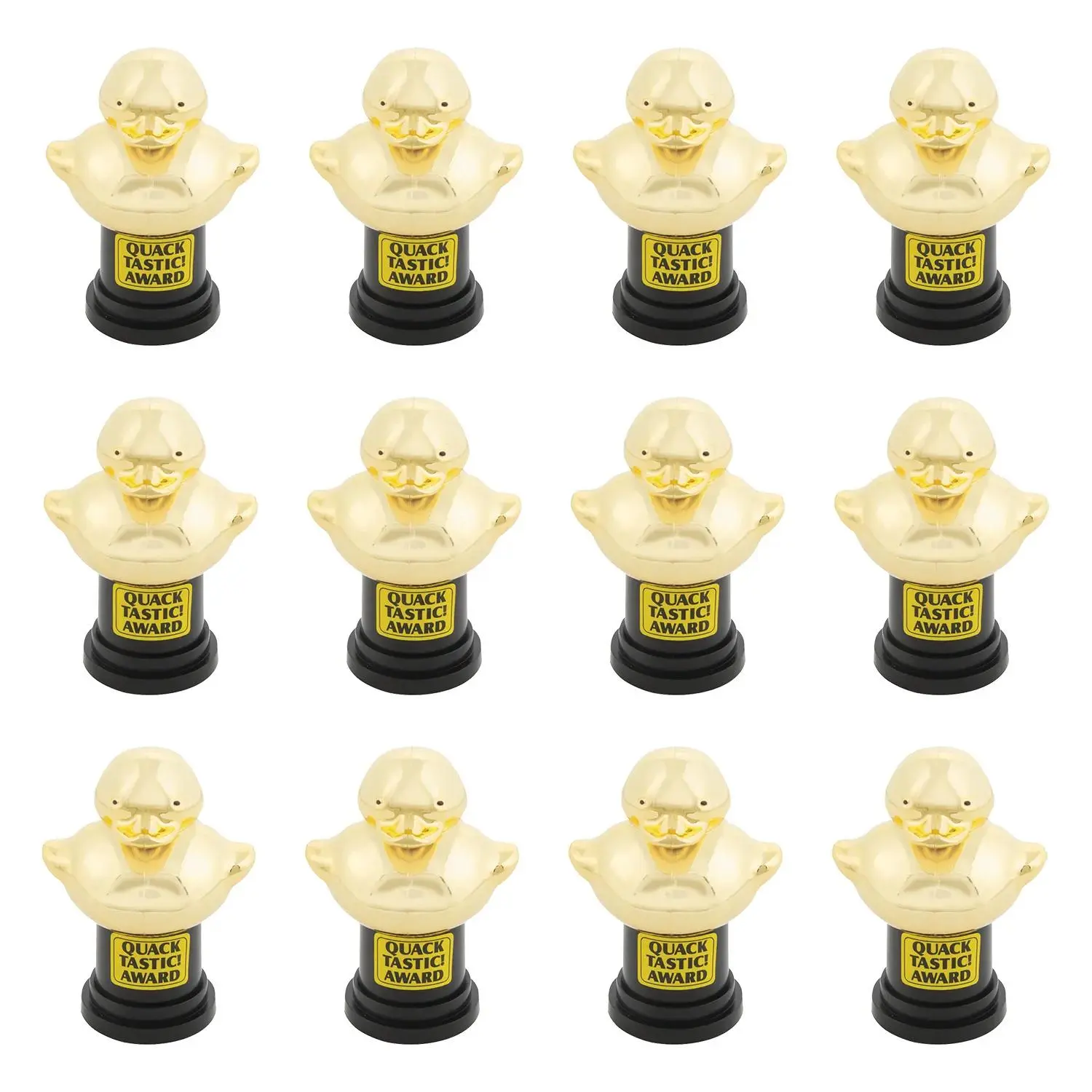 2 3/4" x 4" Black & Gold Plastic Quacktastic Award Trophies - 12 Pc.