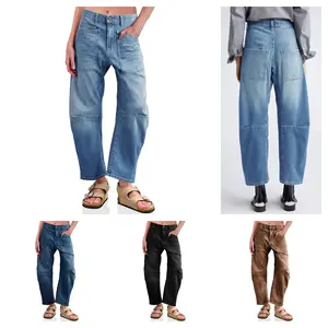 Imily Bela  Womens Baggy Barrel Horseshoe Jeans High Waisted Wide Leg Vintage Denim Pants with Front Pockets