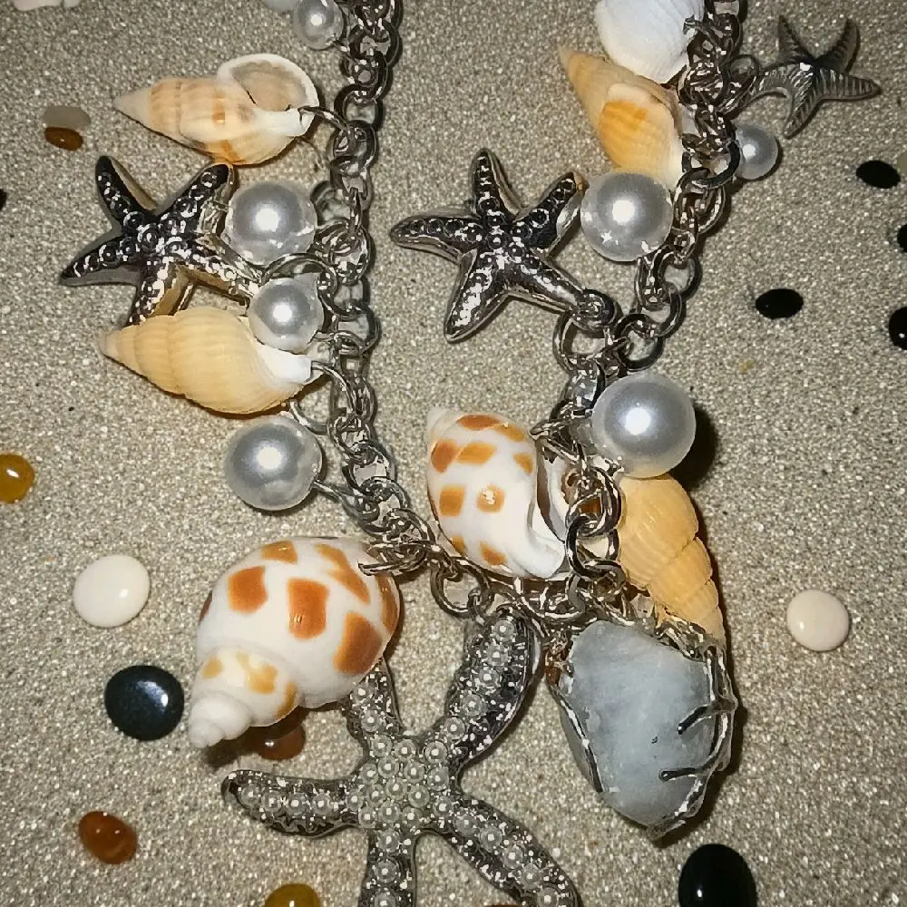 Celestite Crystal Pendant Necklace with Seaside Charms