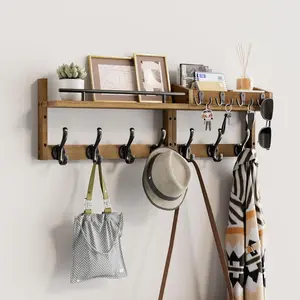 29 inch Coat Rack Wall Mount with Shelf, Set of 2 Heavy Duty Coat Hooks Wall Mount, Entryway Coat Hanger Wall Shelf with Key Holders and Mail Organizer for Living Room, Bedroom, Bathroom