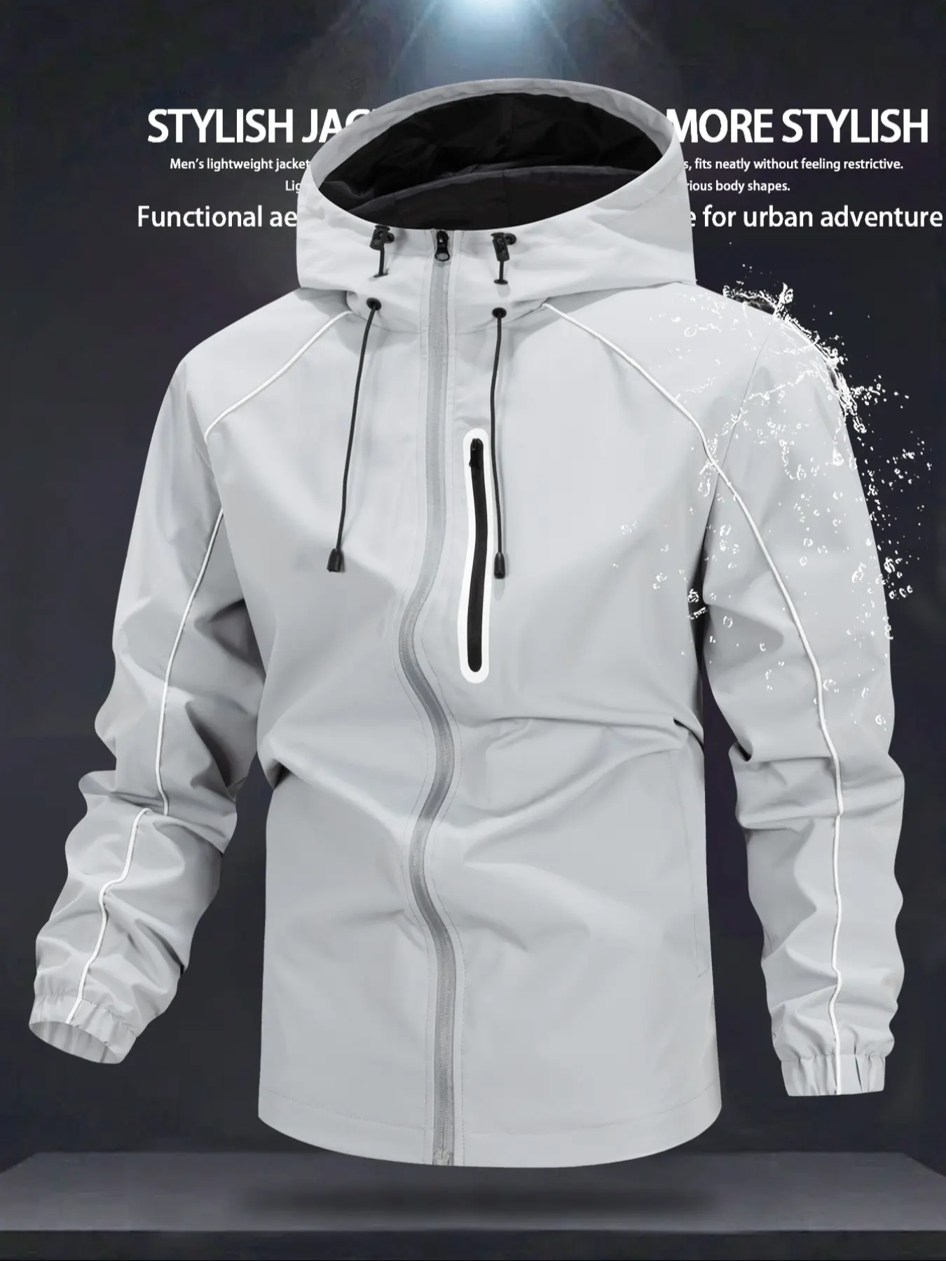 Striped Colorblock Hoodie Jacket, Men's Multi-Pocket Functional Jacket, All-Season Waterproof Lightweight, Urban Outdoor Style