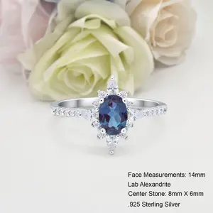 Halo vintage 1.21CT Lab Alexandrite Bridal Band Women Ring Wedding Engagement Oval Shape Ring 925 Sterling Silver Ring 14mm