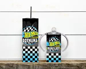 Hot Mess Boy Mama and Me Tumbler Set, Race Cars, Boy Mom, water bottle Reusable Drink Drinkware Insulated Lid