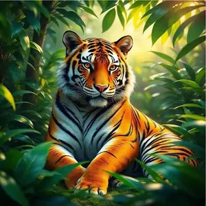 5D DIY Full Drill Round Diamond Painting - Diamond Art Kit Forest, Tiger, Sunshine Mosaic, Canvas - DIY Decorative Painting, Home Wall Decor, Suitable for Halloween, Christmas, Birthday, and Anniversary Gifts