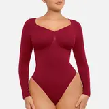FeelinGirl Womenswear Seamless Long Sleeve Thong Bodysuit V Neck Going Out Fabric Comfortable Casual Breathable newarrivals SohoChic Basic Soft