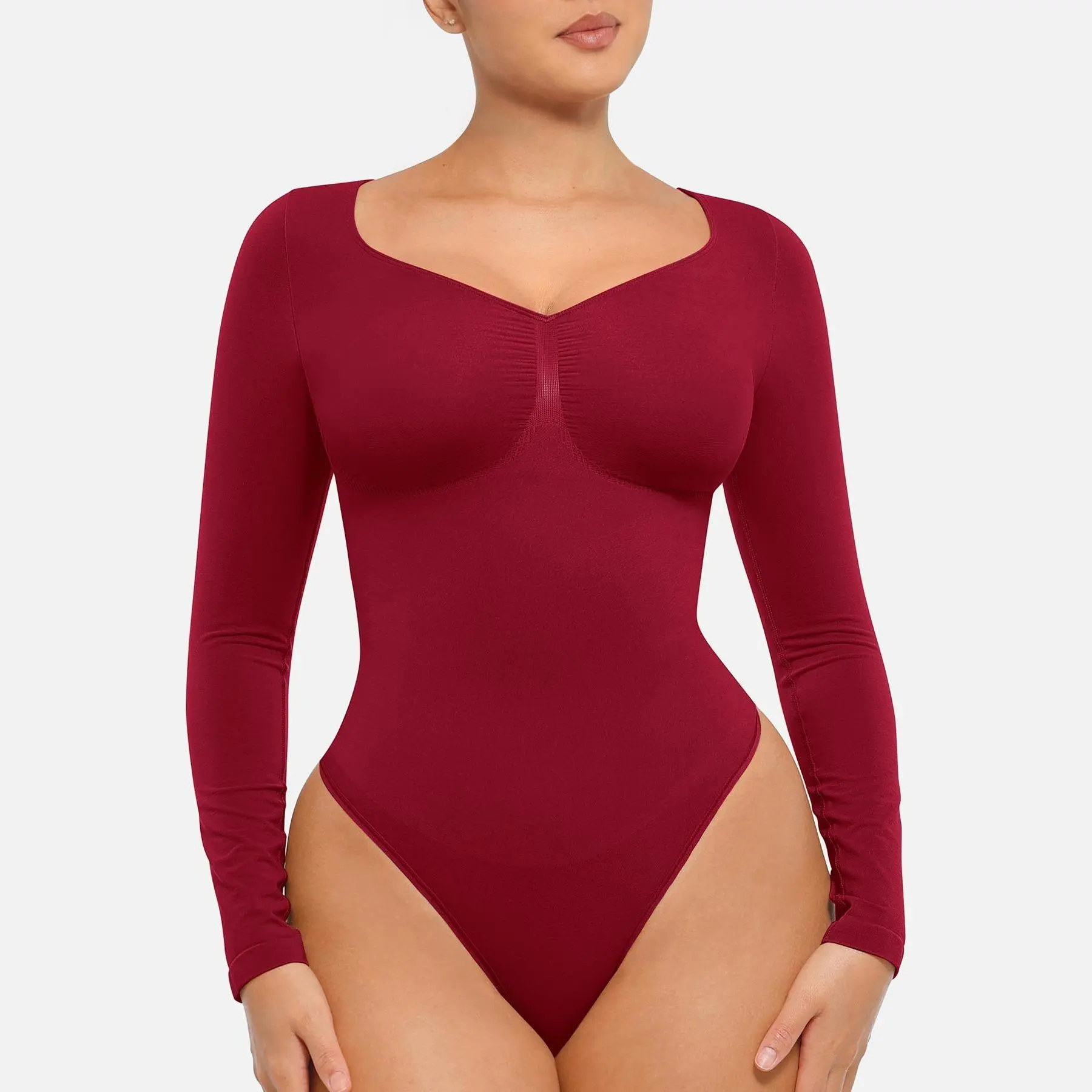 FeelinGirl Womenswear Seamless Long Sleeve Thong Bodysuit V Neck Going Out Fabric Comfortable Casual Breathable newarrivals SohoChic Basic Soft