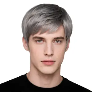 Men's Grey Short Wig: Adjustable Comfortable Fit Side Parting Realistic Synthetic Cosplay Hairpiece for Parties Costumes Daily Use