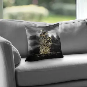 360 Stand Poly Twill Home Decorative Cushion Insert - 14x14 in., Coastal Theme Nautical Art Sailing Little Ship Illustration, Gold-Black Design, C1PT1414JTFIAD, Boating-Themed Standard Pillows