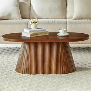 Giratree 39.4" Oval Coffee Table, Modern Fluted Wood Design with Sturdy Tapered Base, Mid-Century Modern Center Table for Living Room or Office