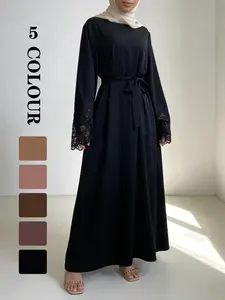 Elegant Nursing Dress with Front Zipper, High-Quality Nida Lace Decoration, Casual Loose-Fitting Long Robe for Special Occasions, Nursing Apparel