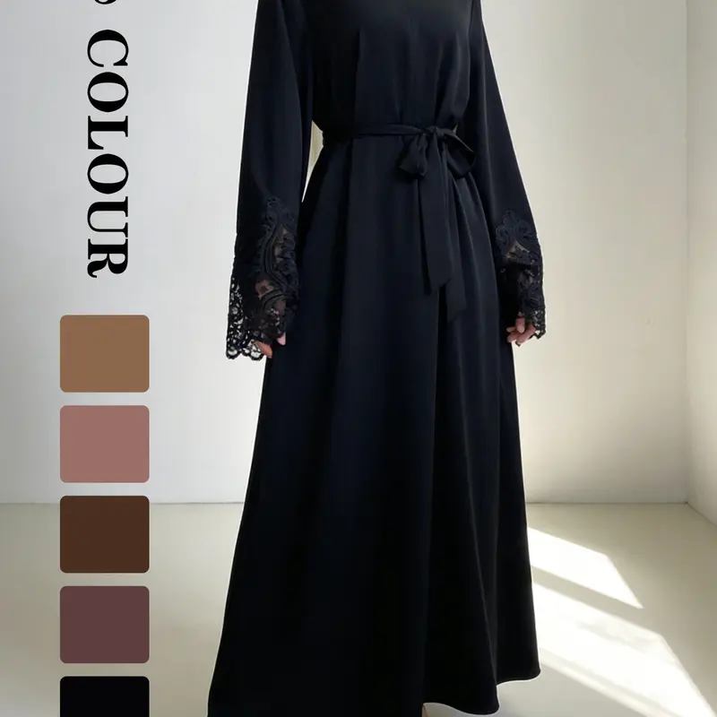 Elegant Nursing Dress with Front Zipper, High-Quality Nida Lace Decoration, Casual Loose-Fitting Long Robe for Special Occasions, Nursing Dresses Breastfeeding, Nursing Apparel, Nursing Clothes, Nursing Friendly Clothes