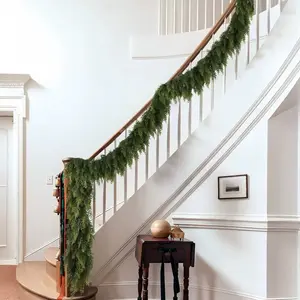 Indoor Outdoor Christmas Wreath Decorations, Hotel Mall Entrance Stair Railing Vine Wreaths, Realistic PVC Greenery for Holiday Setup, Party Decoration Supplies