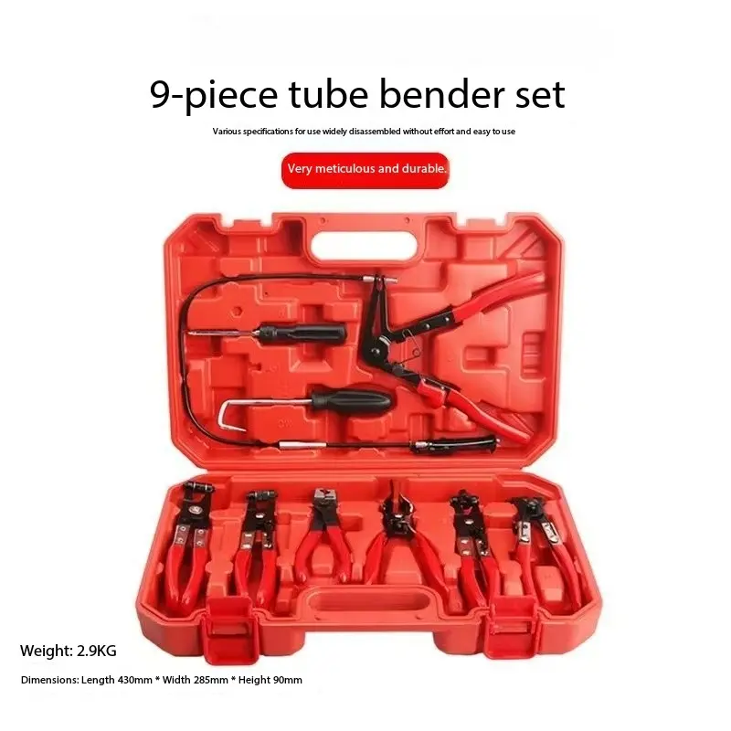 9-Piece Flexible Hose Clamp Pliers Set - Pipe Wrench Removal Tool for Coolers, Radiators, Water Pipes spring torque multiplier chain drive faucet professional work u joint campingessentials