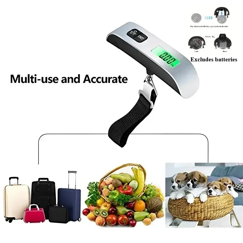 Portable Handheld Luggage Scale, Load Capacity 110 Lbs/50 Kg, LCD Display, Mini Electronic Scale, Ideal for Travel and Boxes, Travel Essentials, Travel Tools, Travel Accessory