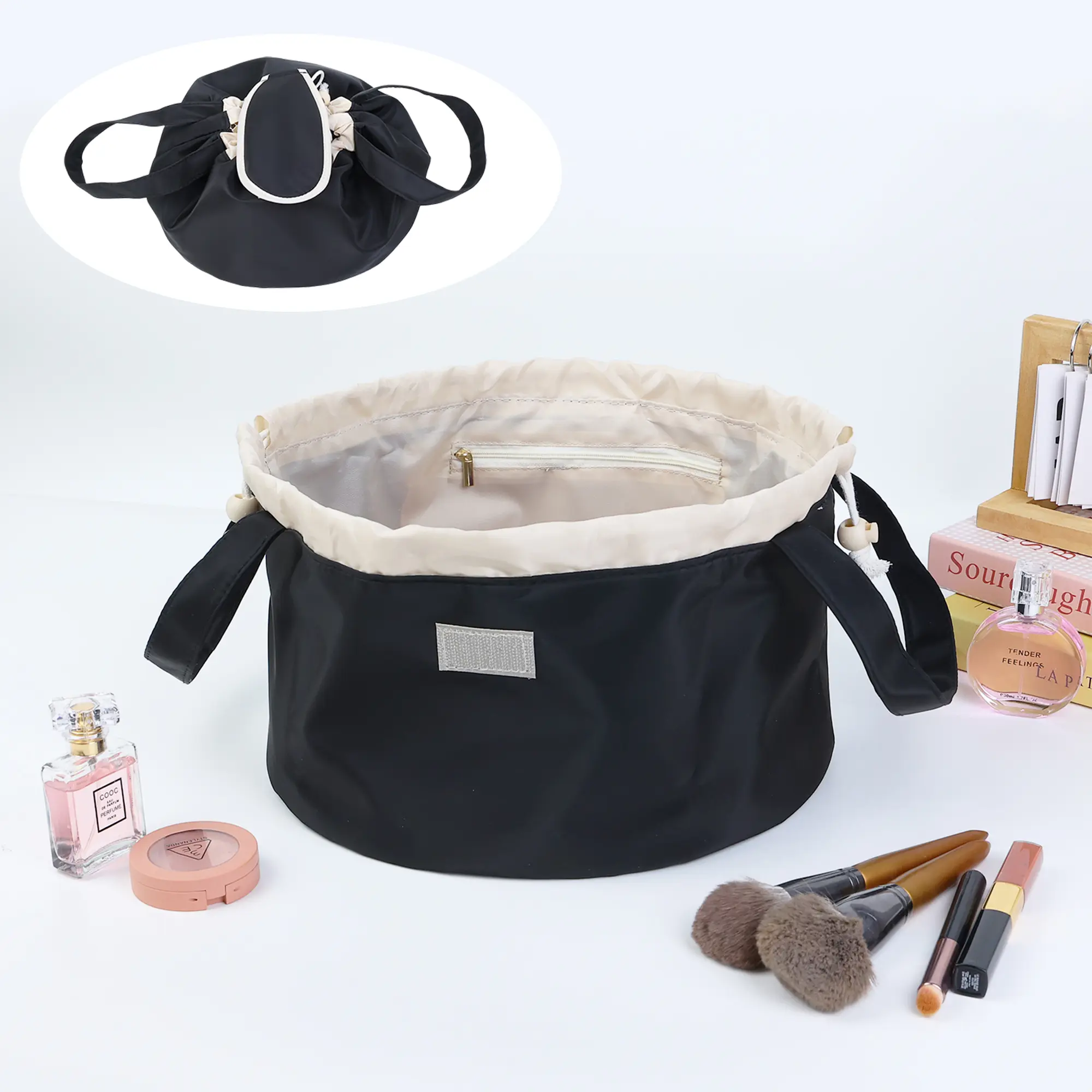 Cosmetic Travel Bags for Women, Large Capacity Drawstring Travel Beauty Bag, Multi-Functional Printed Makeup Organizer for Brushes & Toiletries, Toiletry Pouch, Chic, Makeup Organization, Portable Makeup Organizer