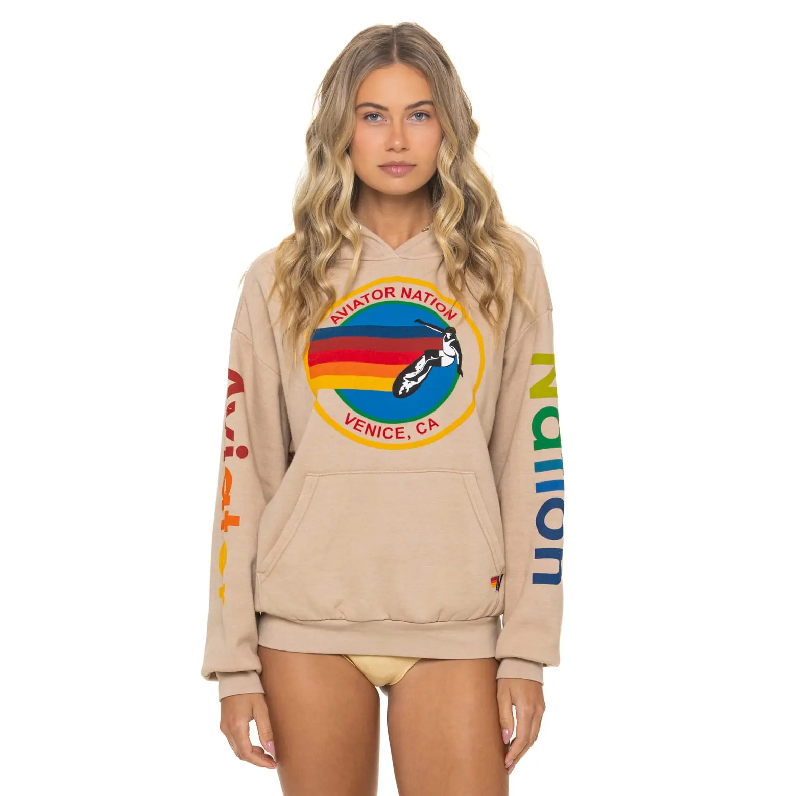 AVIATOR NATION RELAXED VENICE PULLOVER HOODIE - SAND