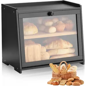 VEVOR Corner Bread Box for Kitchen Counter, Double Layer Large Capacity Bamboo Bread Storage Container, Farmhouse Wooden Breadbox for Homemade Bread, Storage Holder Bin with Acrylic Wavy Door, NaturalVEVOR Super Brand Day