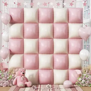 Pink Cream Balloons Square Foil Balloon, 25PCS Boho Pink and Matt White Double Sided Foil Balloon Backdrop Wall Beige Flat Tunnel Background for Girls Women Birthdays Shower Bridal Wedding