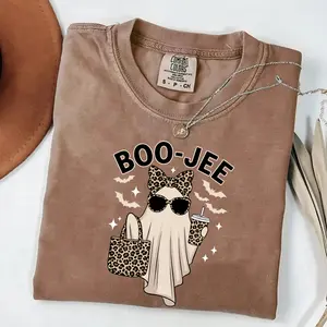 Boo-jee Halloween T-Shirt, Leopard Ghost Graphic Tee, Cute Spooky Season Shirt, Comfort Colors Apparel, Funny Trendy Halloween Shirt for Her, Gift for Stylish Women