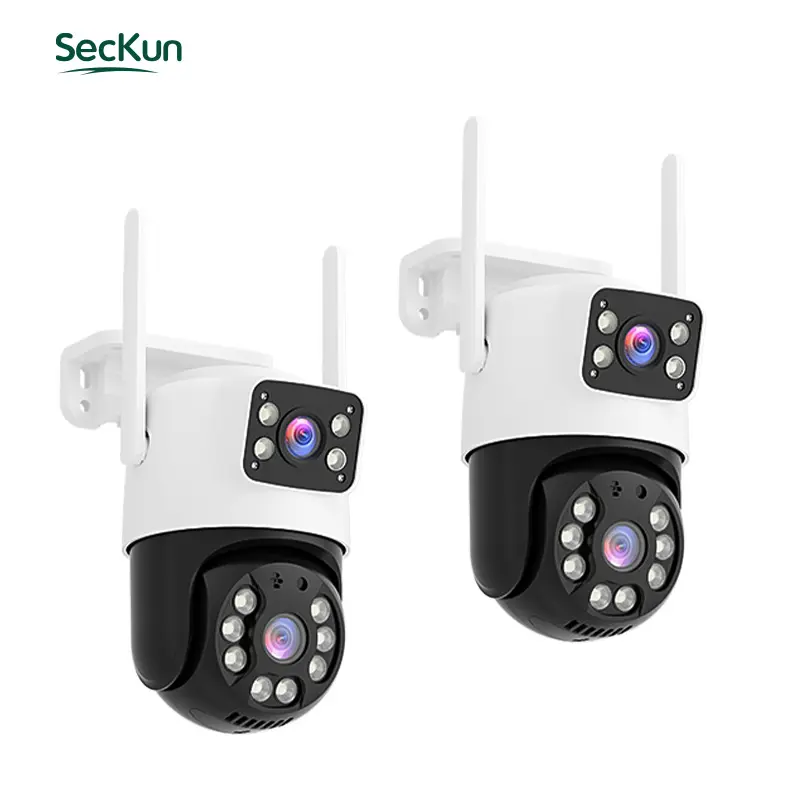 2pc ICSEE APP Wireless WiFi Security Camera System with Micro SD Support, 8MP+6MP HD Lenses, 360° Pan-Tilt Real-Time Viewing, Night Vision, Motion Detection, 2-Way Audio, Auto-Connect, for Home & Outdoor Use