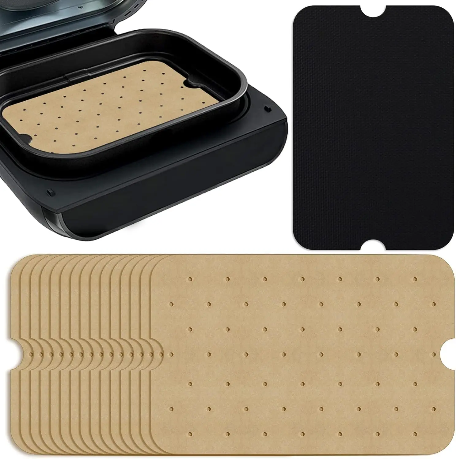 200 PCS Disposable Air Fryer Parchment Paper, Perforated Rectangular Air Fryer Liners for Ninja XL Smart FG551 6-in-1 Indoor Grill