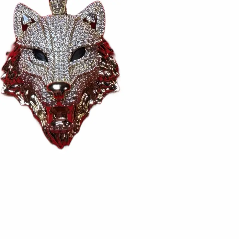 Wolf Pendant, Diamond-Style Design, Black Stone Eyes, Fine Jewelry Diamond Necklace Accessory