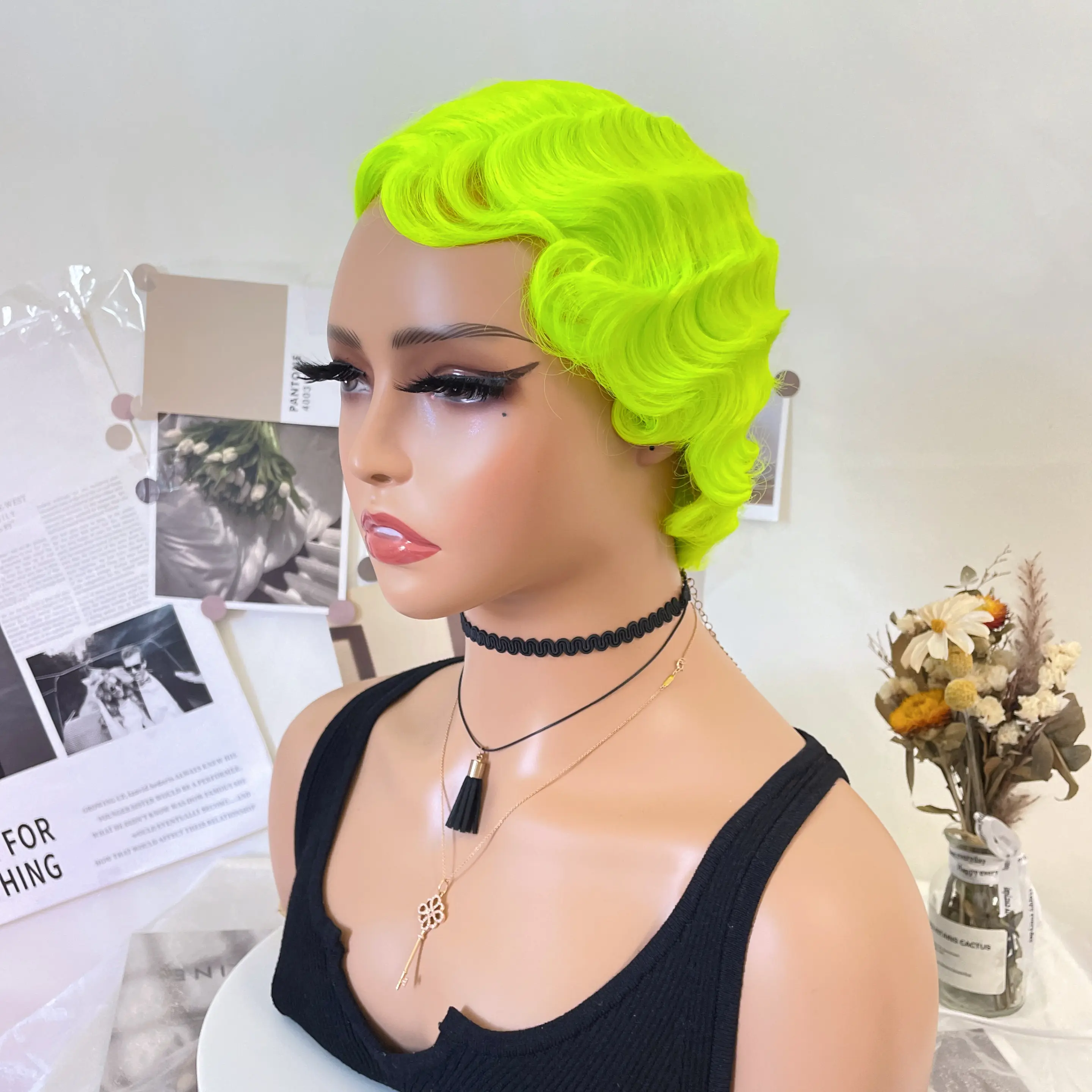Women's Synthetic Short Curly Wigs - Finger Wave Style, Beige, Brown, Blonde, Black, 100% Synthetic, Quick and Easy Wear for Daily Use, Synthetic Hair, Wavy