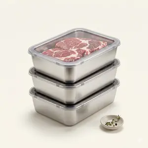 Stainless Steel Food Storage Containers with Lids, Airtight Leakproof Meal Prep Containers, Stackable Metal Food Boxes for Meat, Leftovers, Freezer & Fridge Safe, Kitchen Organizer, BPA-Free, Dishwasher Safe