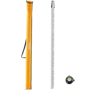 Aluminum Grade Measuring Rod, 16-Feet Telescoping With Four Sections, Double-Sided Scale 1/10 Ft Leveling Rod, Alloy Survey Rod With Bubble Level, Carrying Bag, Durable Construction For Homes, Walls, And Floors