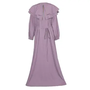 Women's ROSE DUST Front Zip And Frill Detailing Crepe Abaya