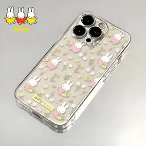 Kawaii MIFFY Rabbit Phone Case with Cute Cartoon Daisies Suitable for 16Promax/15pro Phone Cases 13 Soft 12