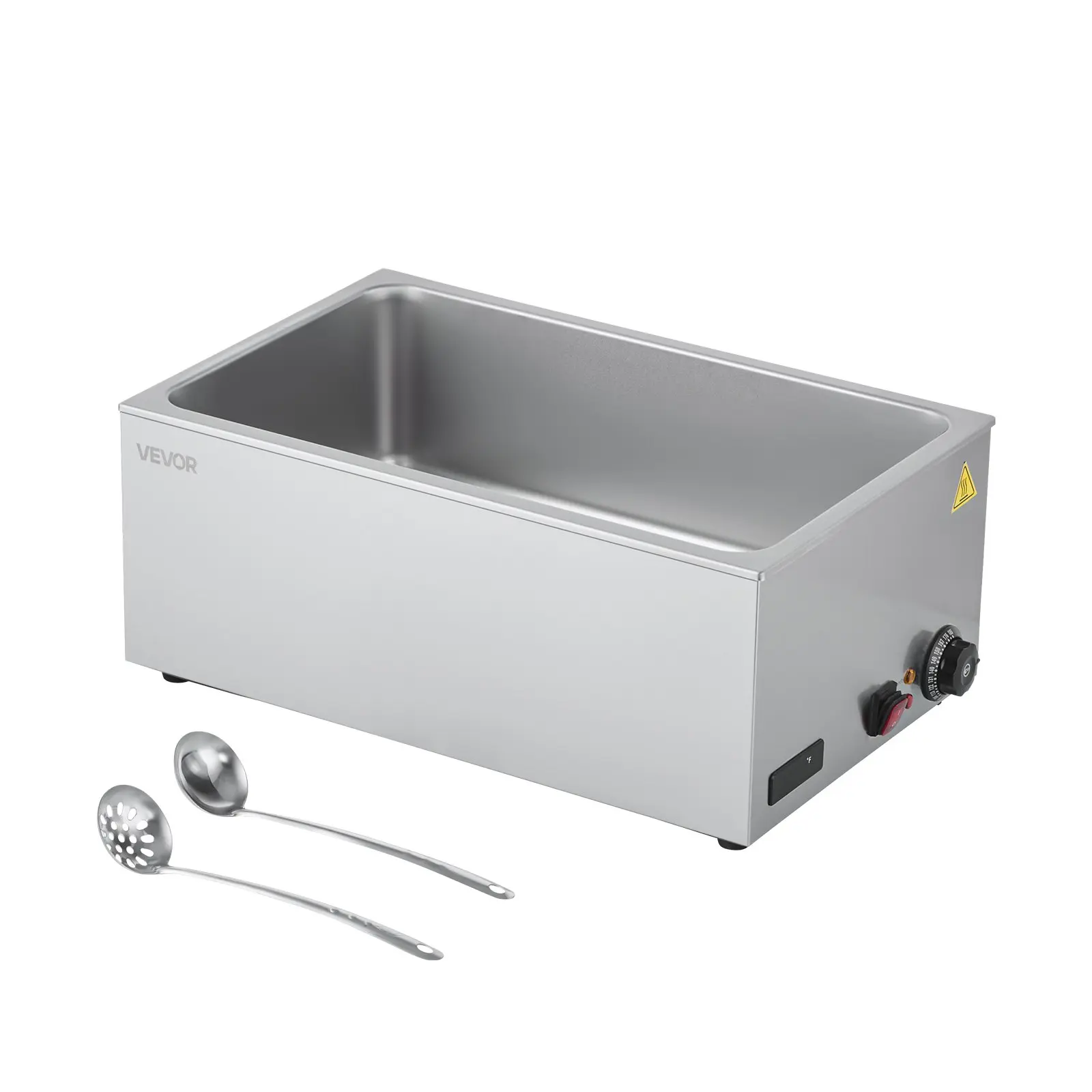 VEVOR 1200W Stainless Steel Countertop Commercial Food Warmer-Cooking Steamer, Bain Marie with Soup & Perforated Ladles, 11.68 lbs, 21.57x13.70x9.06 in, Detachable Parts, Drain Valve, Household Appliances for Catering